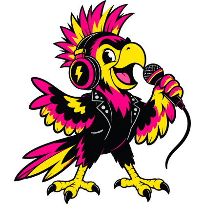 In Your Face Maskottchen, ein Papagei im Punk-Look